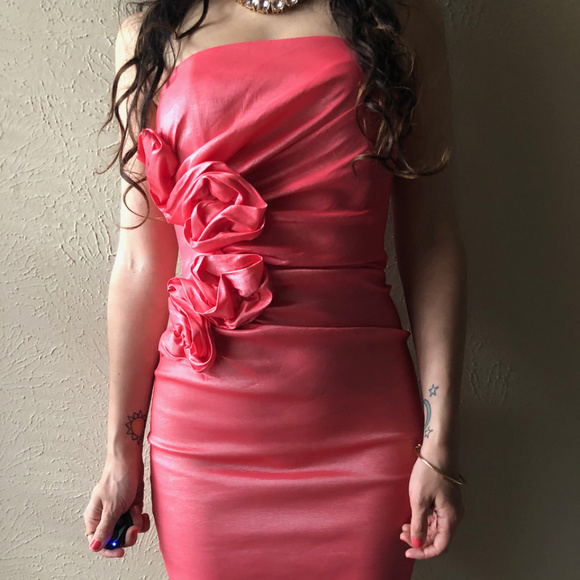 Pink Shimmer 3D Flower Mini Dress - Picture 2 of 6